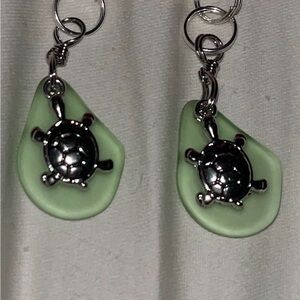 Sea Turtle Charm Dangle Earrings in Mint Green